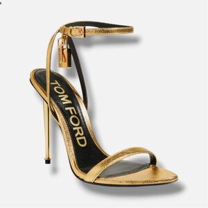 Tom Ford Metallic Gold Stiletto Ankle-Strap Sandals